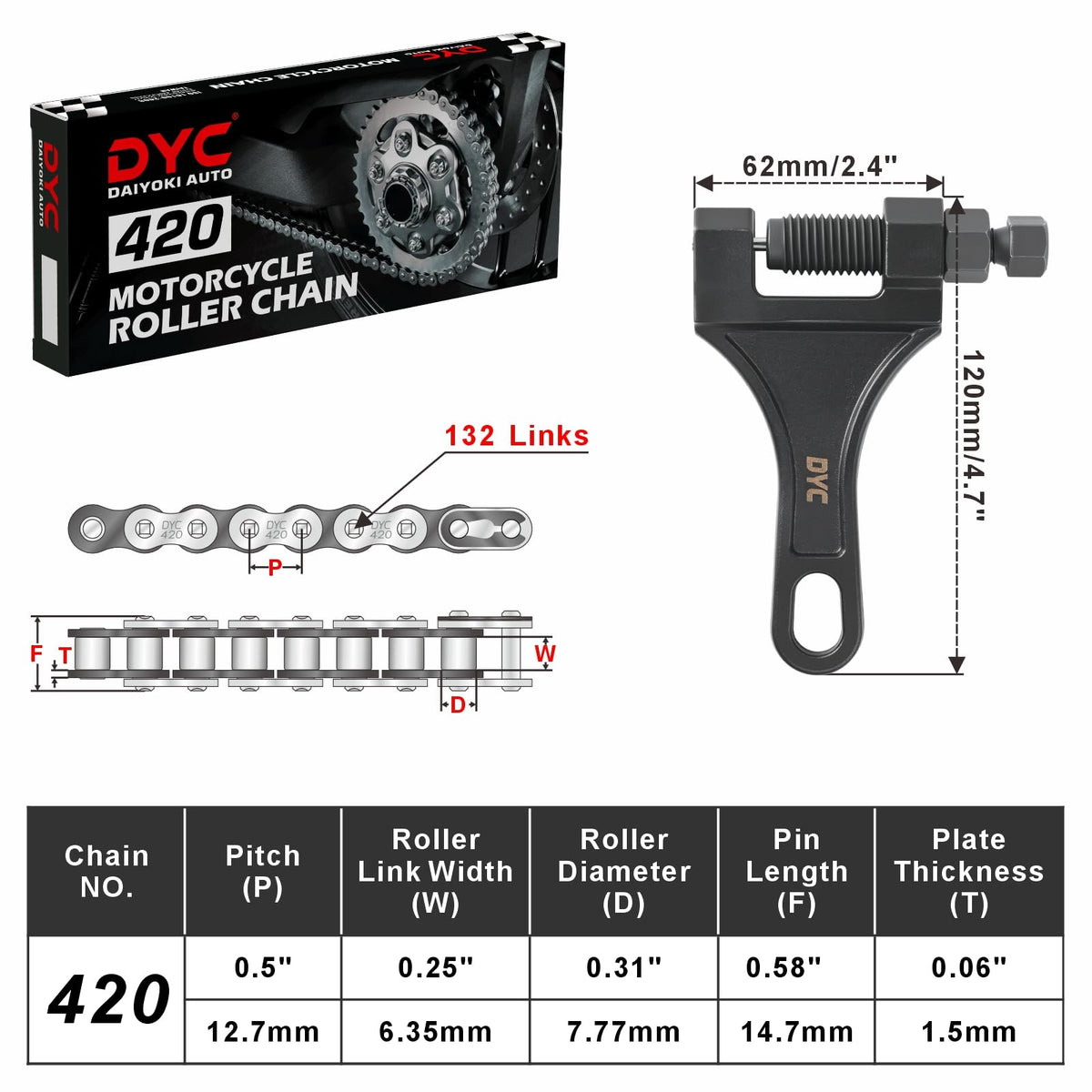 DYCTAHO five master links and clips laid out for quick replacement and spare convenience