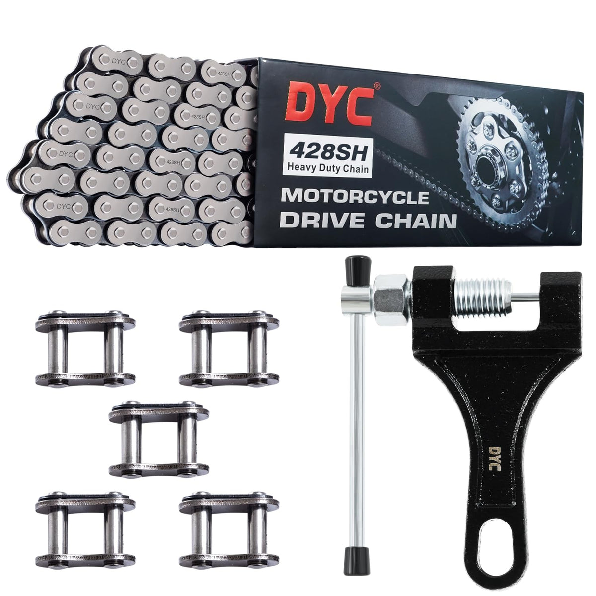DYCTAHO DYC 428H front packaging showing chain kit and included tools for quick fit