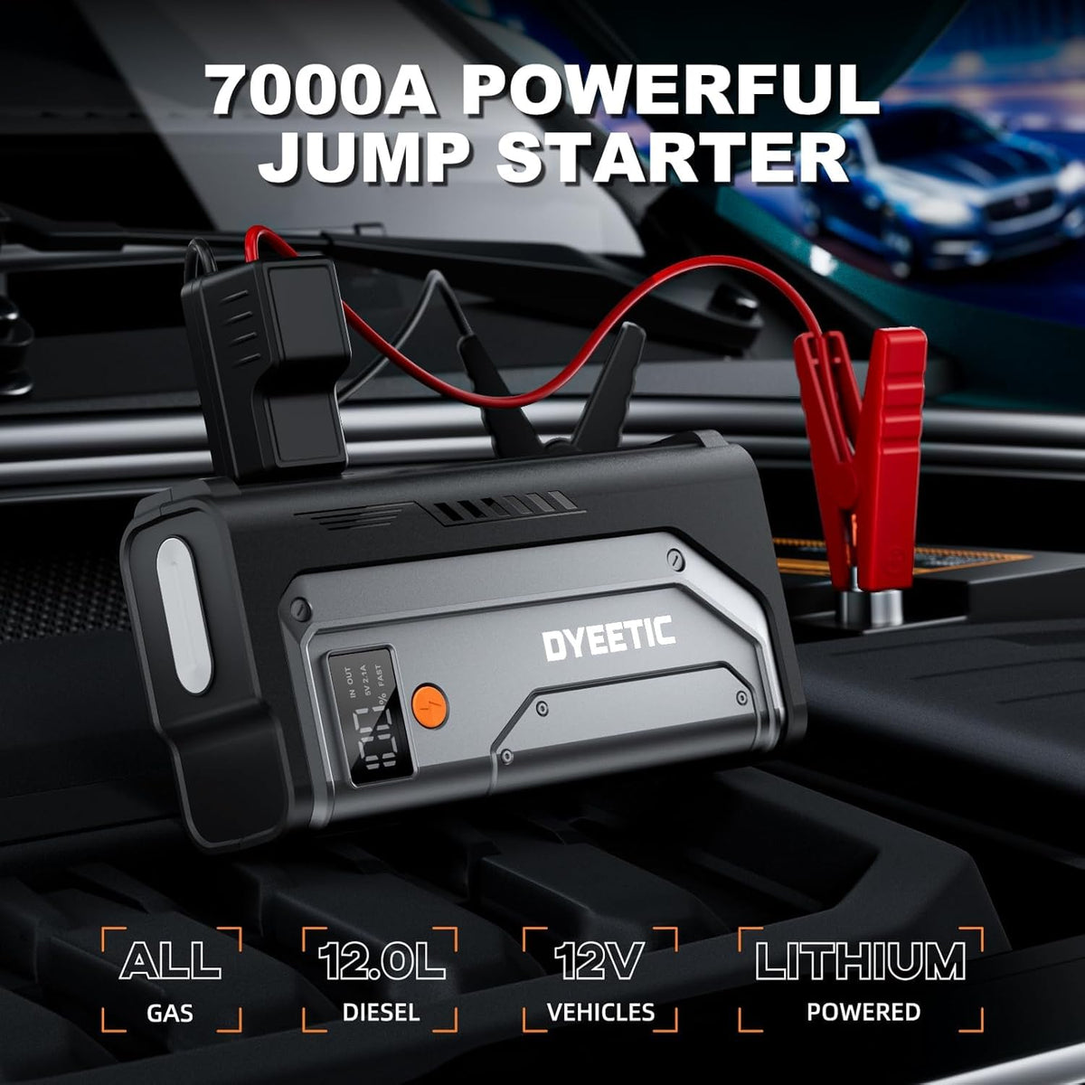 Dyeetic smart jumper cables detail with Force Start button for safer starts