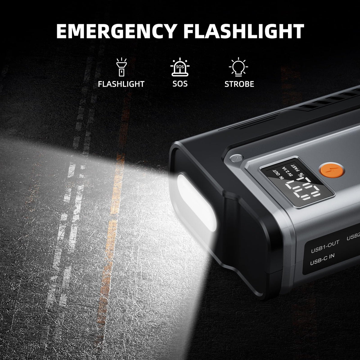 Dyeetic LED flashlight on illuminating dark road for nighttime visibility