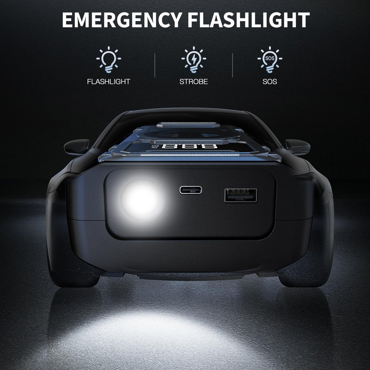 Dyeetic 800-lumen LED light illuminated in flashlight mode enhancing nighttime roadside visibility