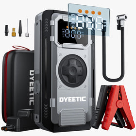 Dyeetic front view of booster pack showing compact durable case and handle, ready for travel