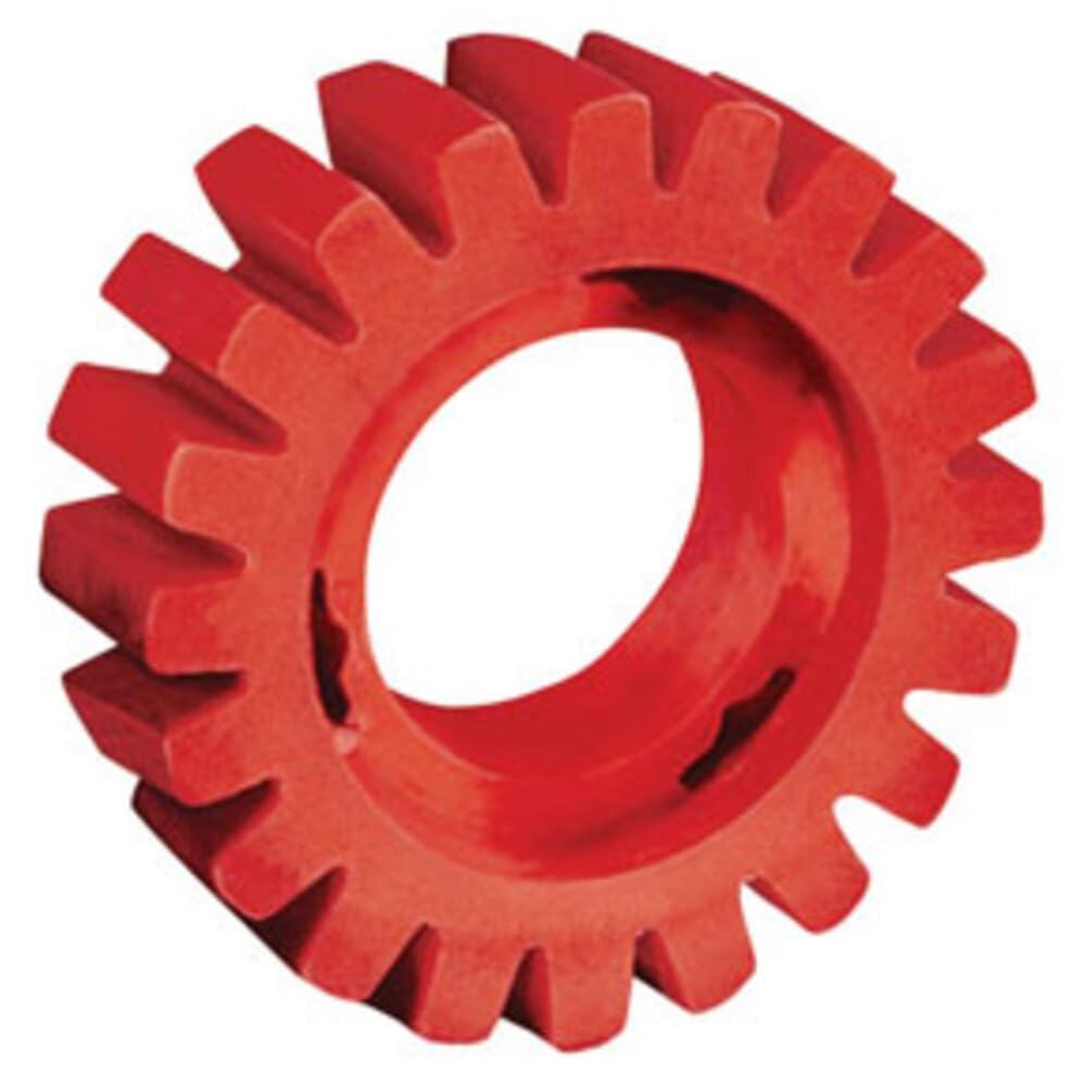 Dynabrade wheel beside ruler for scale showing 4-inch diameter and 1.25-inch width, precise fit benefit