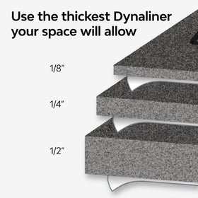 Dynamat Dynaliner adhesive backing peeled to show peel-and-stick ease and secure hold
