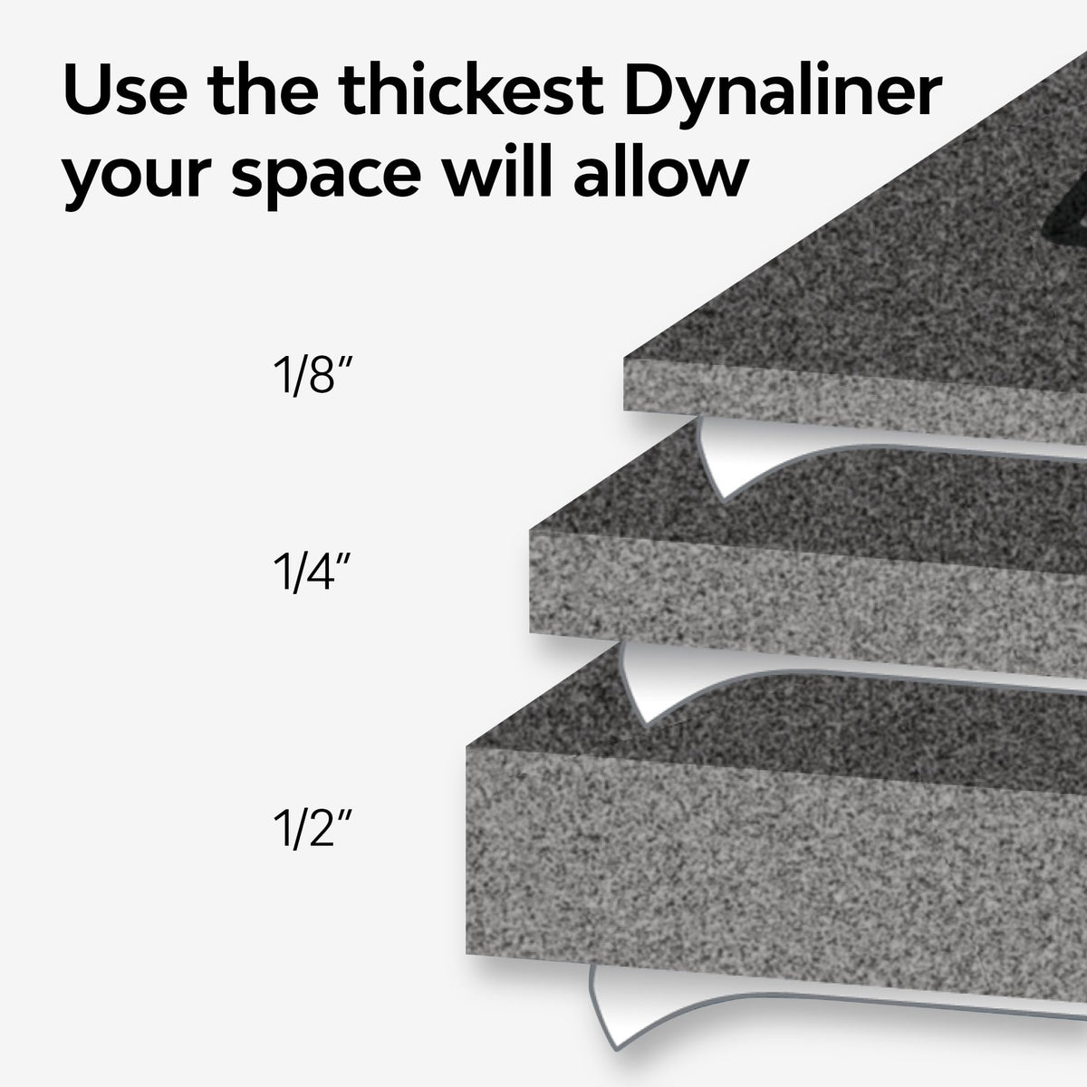 Dynamat Dynaliner adhesive backing peeled to show strong self-stick and easy application