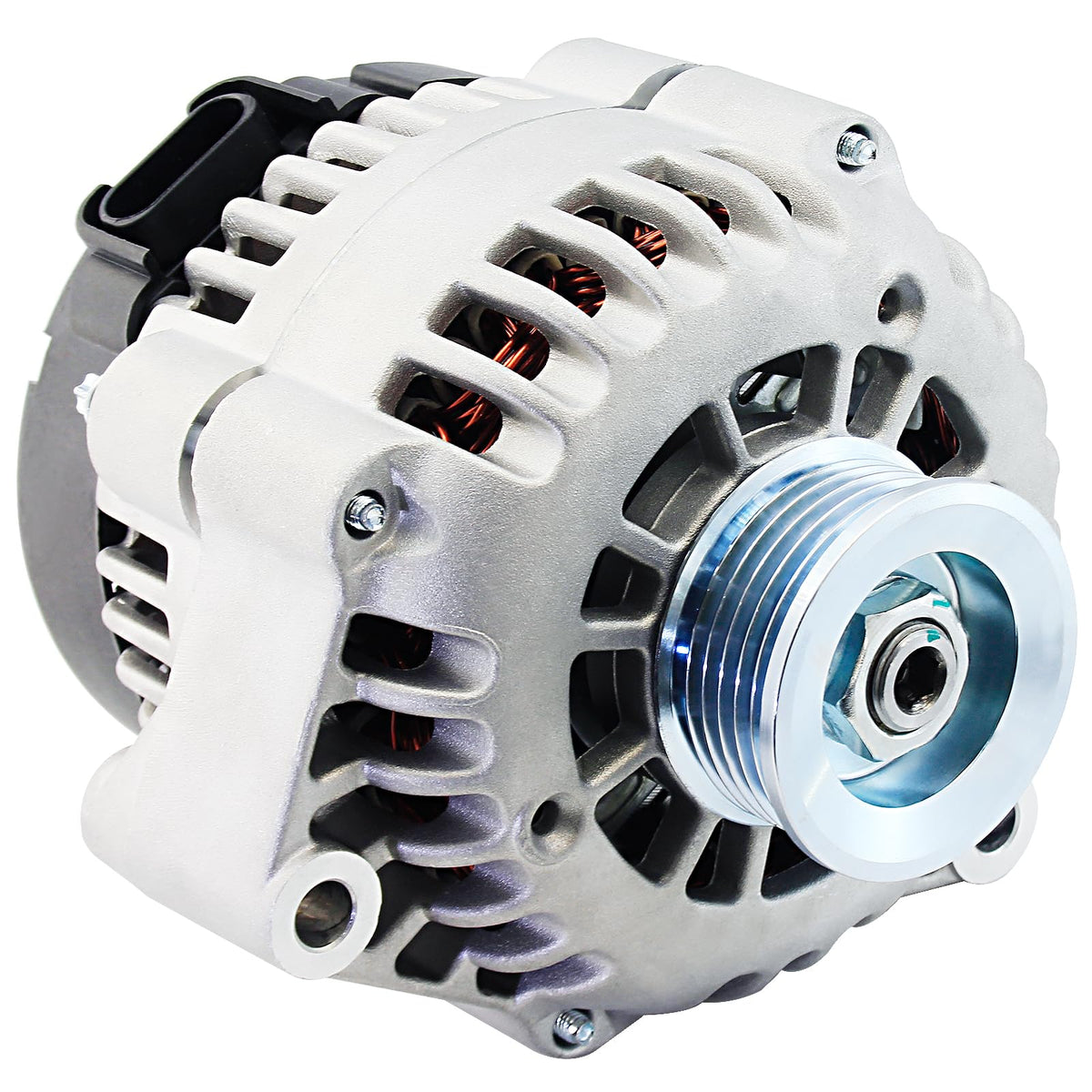 DynaVim Parts alternator front view showing mounting ears and housing for easy fit confirmation