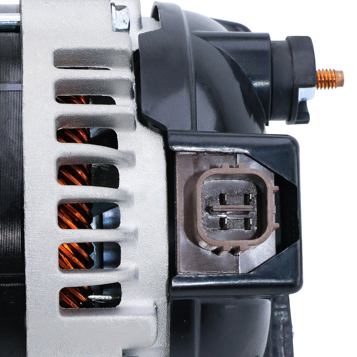 DynaVim Parts alternator connector closeup showing terminals for easy installation