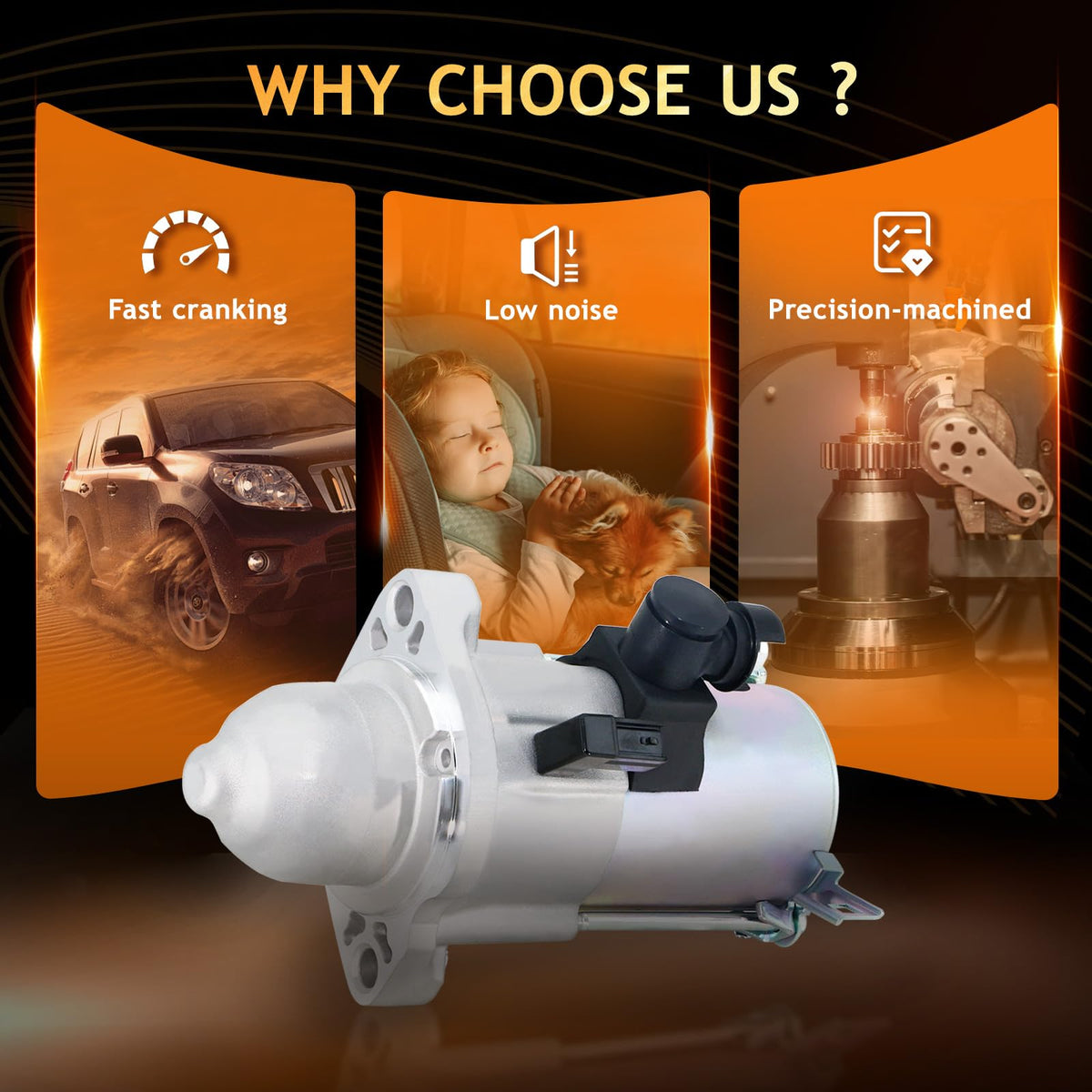 DynaVim Parts starter side profile illustrating compact design for easy installation
