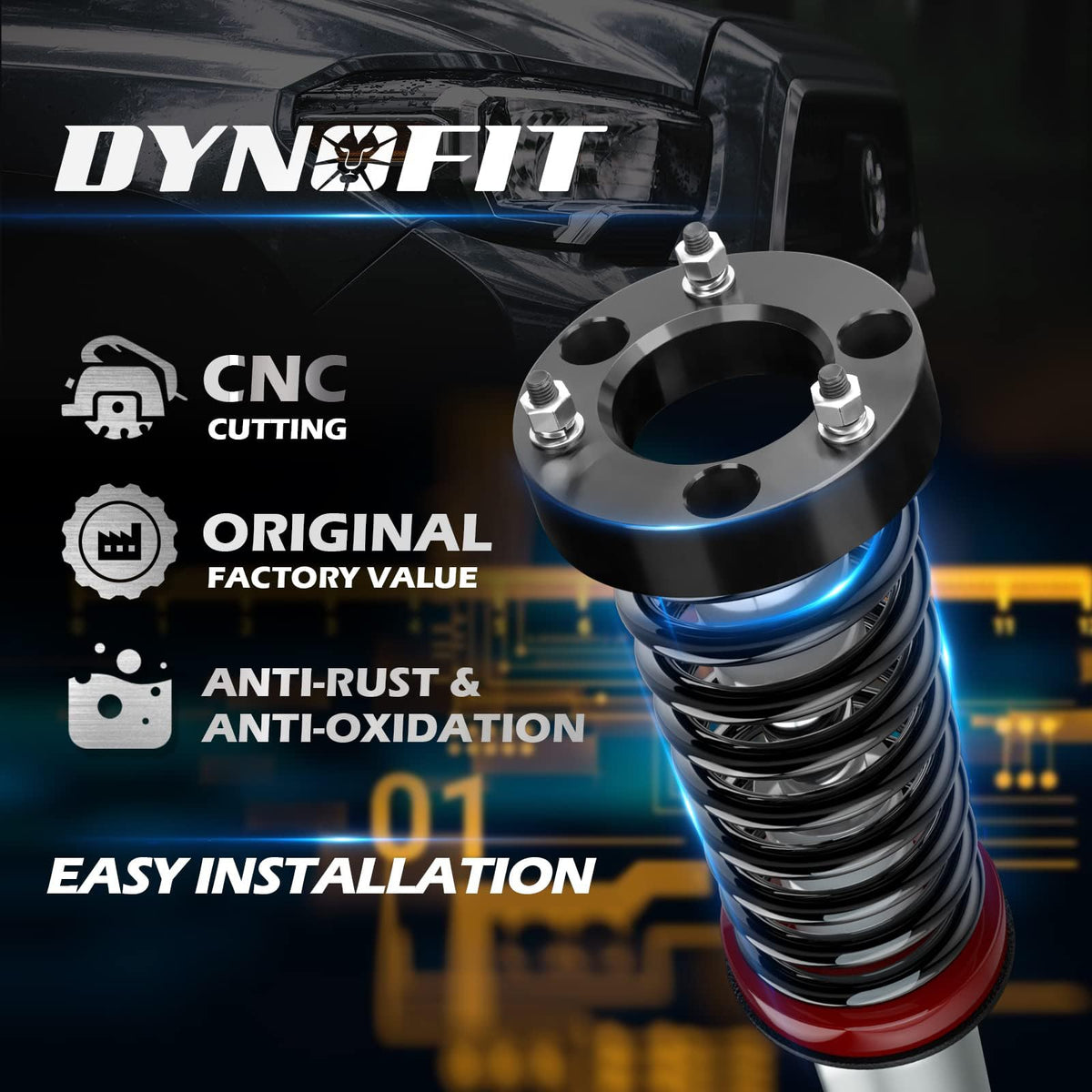 dynofit close-up of CNC-machined aluminum surface, precise fitment and corrosion resistance