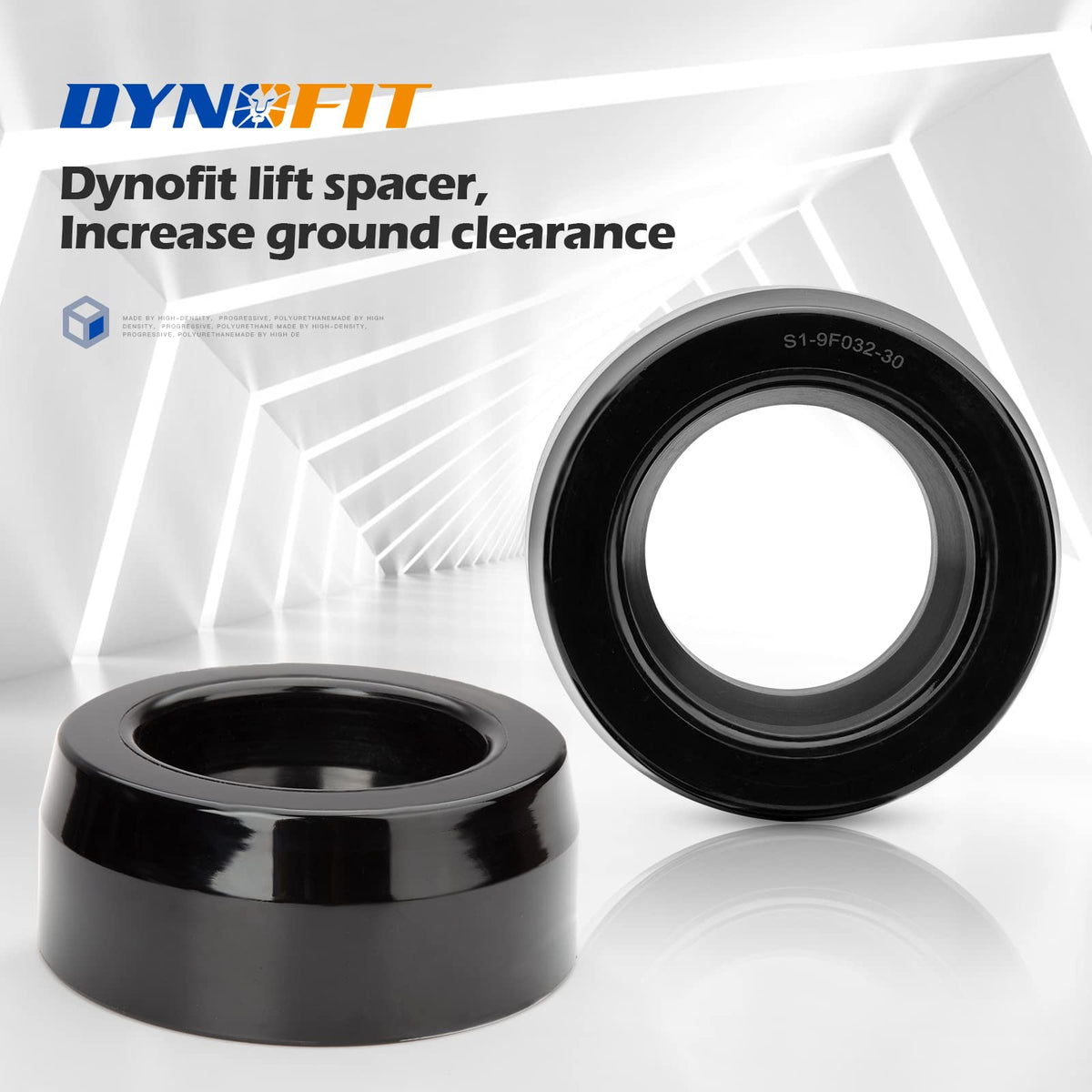 dynofit installed on truck front demonstrating three-inch lift and improved tire clearance