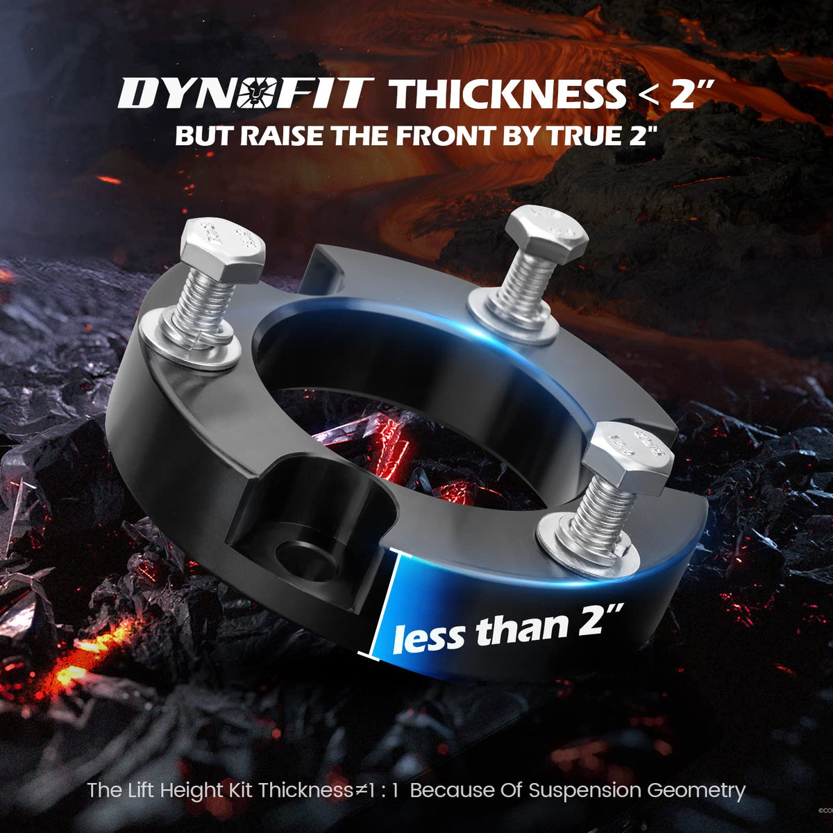 dynofit spacer installed on front strut demonstrating improved stance