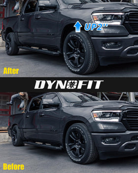 dynofit lifestyle shot of lifted truck on trail showing enhanced clearance benefit