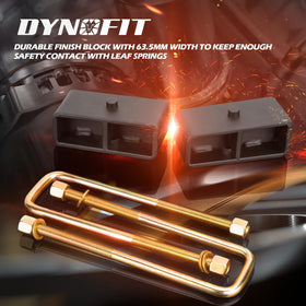 dynofit packaging contents laid out displaying blocks and u-bolts for easy inventory