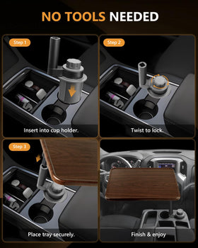 DYNVEX tray holding meal and drink showing stable dining convenience in car