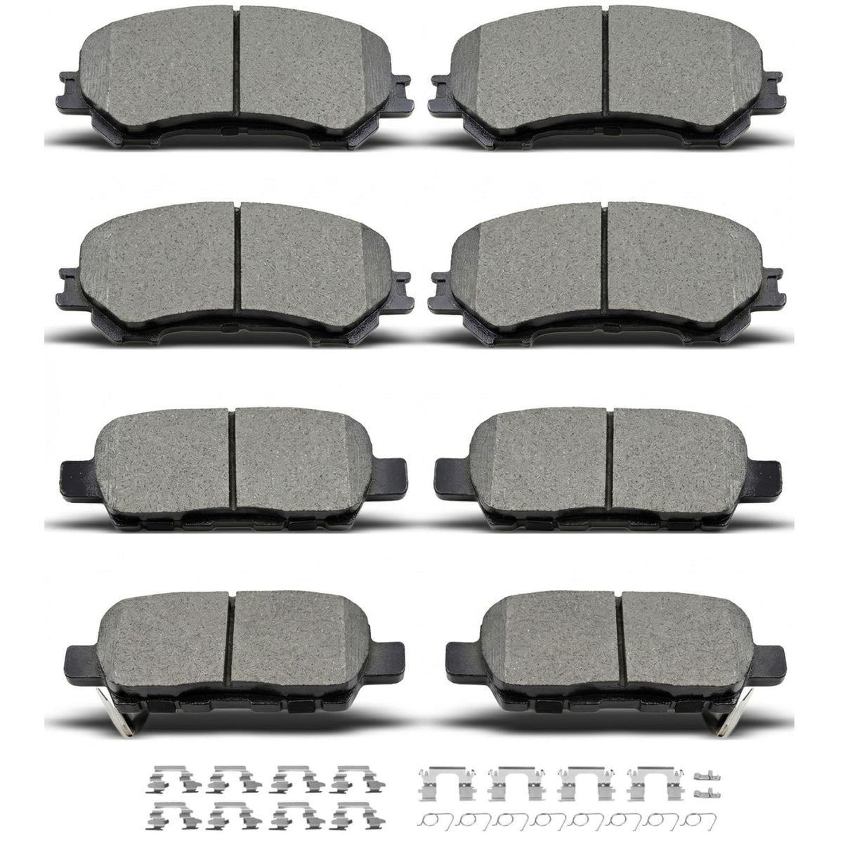 DYZJKWJW packaged front and rear pads showing full kit and clips benefit quick replacement