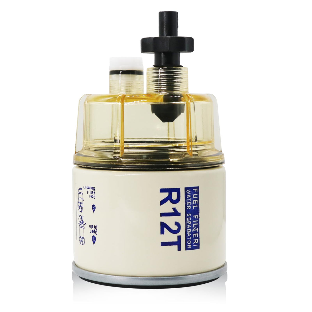 DZFST.FI front view of R12T spin-on fuel filter showing compact design and easy install