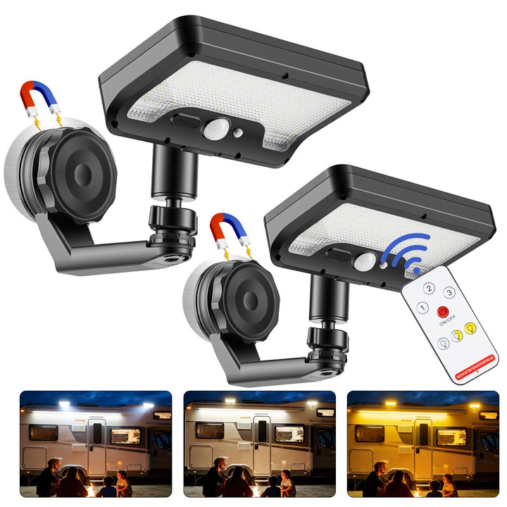 DZGKGM front view mounted on RV showing instant magnetic attachment and bright illumination