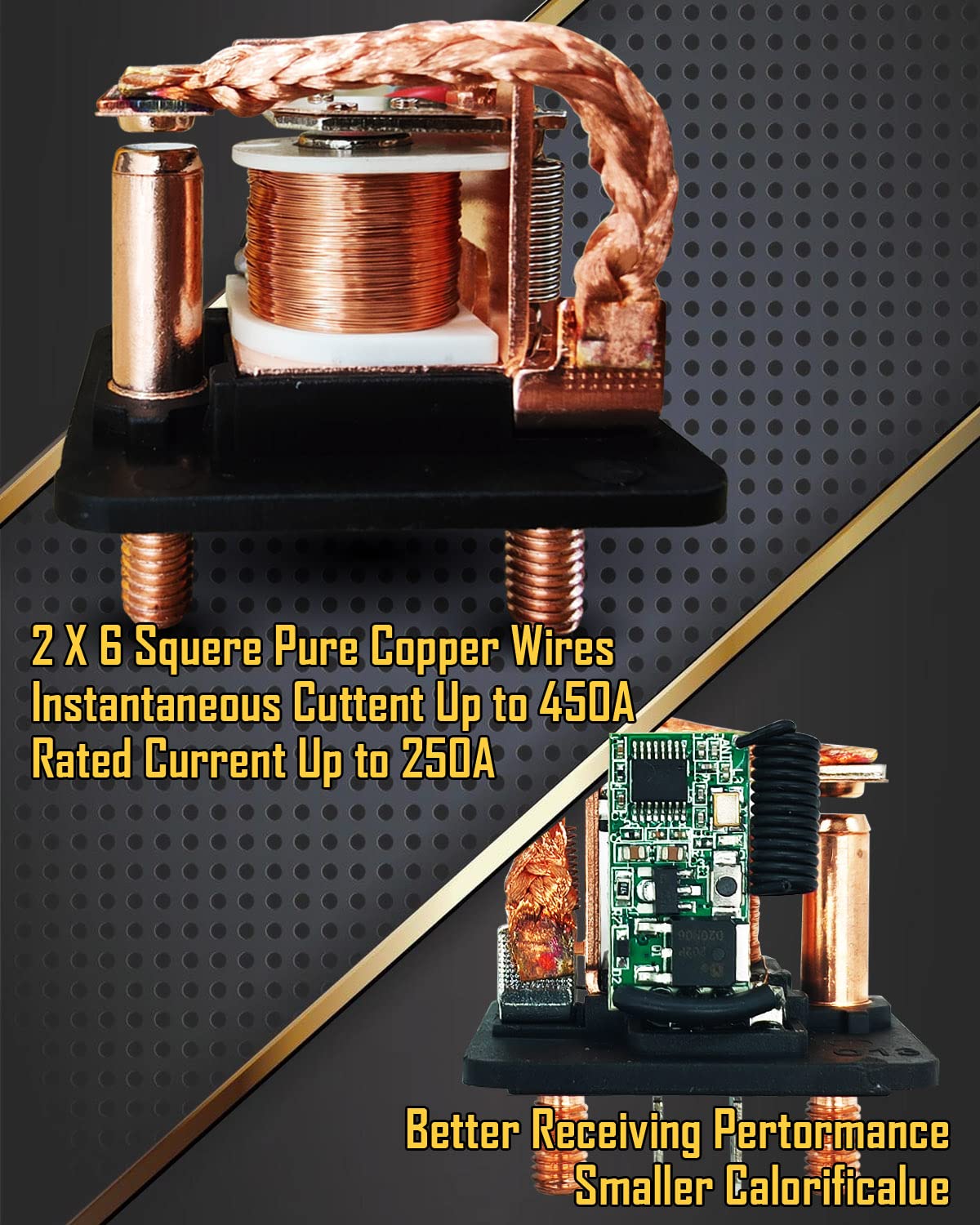 DZSSCY copper wiring and relay close-up revealing heavy-duty contacts for high current handling