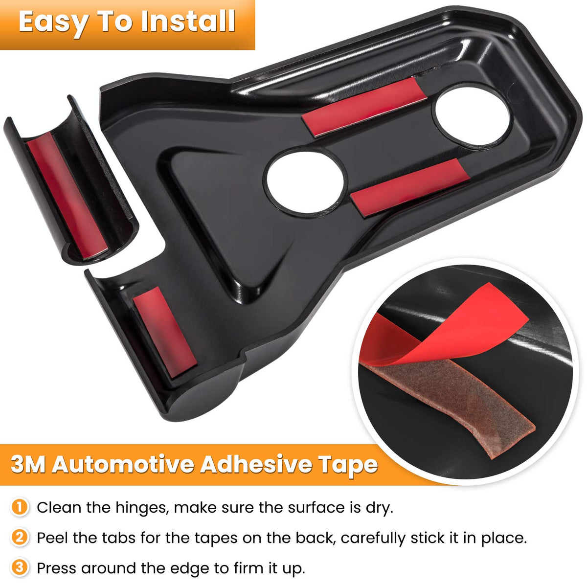 E-cowlboy adhesive backing detail showing 3M pads for secure tool-free fit