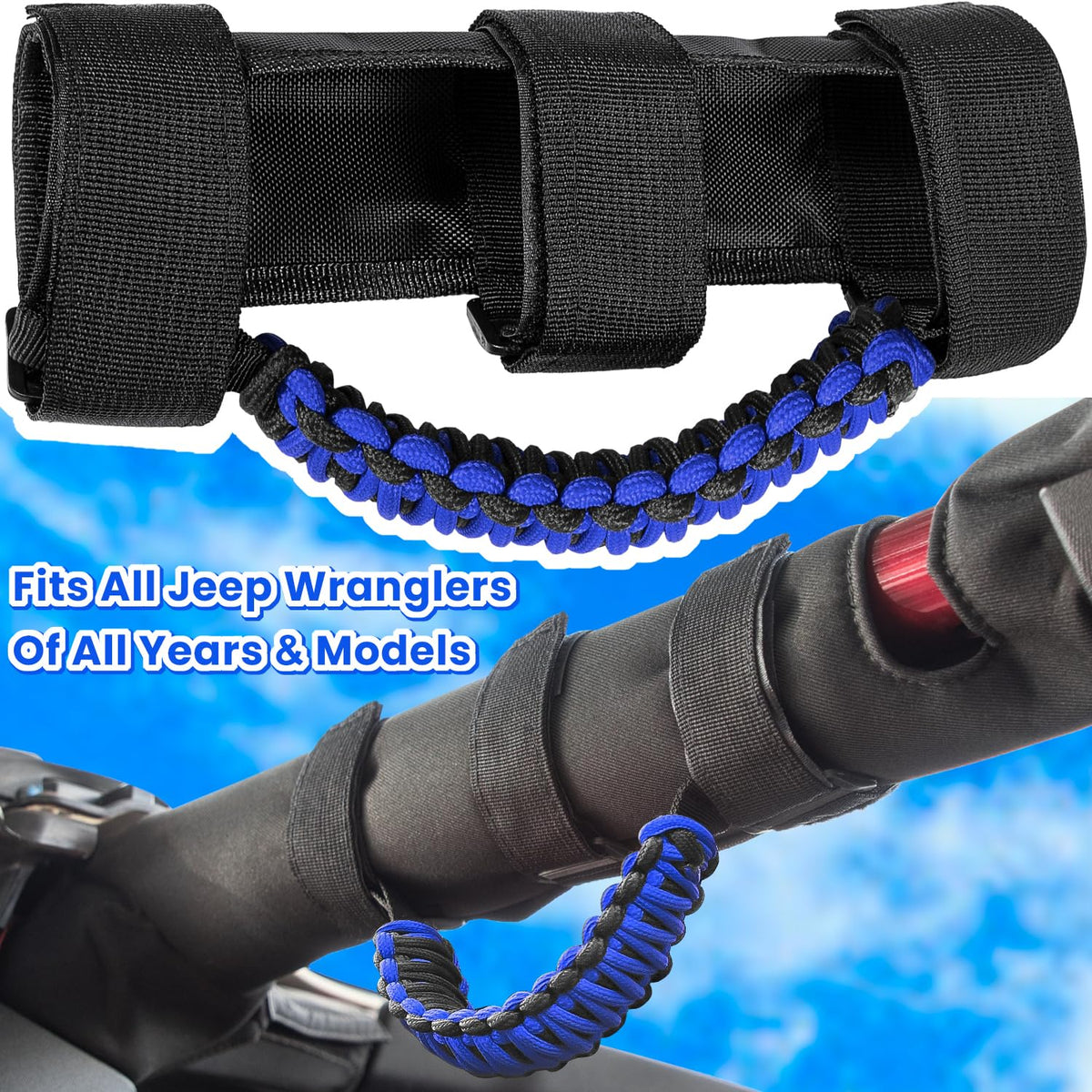 E-cowlboy close-up of blue 550 paracord weave, non-slip grip