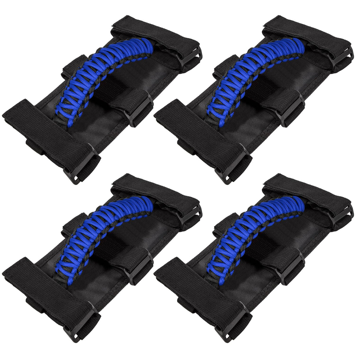 E-cowlboy front view of four blue grab handles, durable support