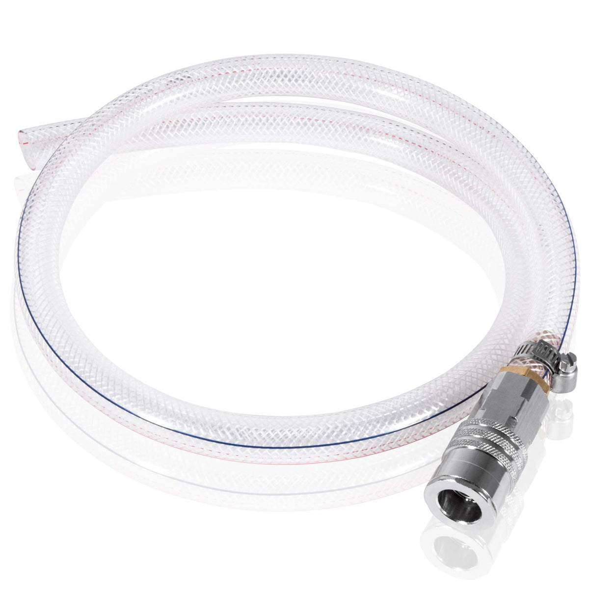 E-cowlboy front view of drain hose showing shape and durable finish for clear handling