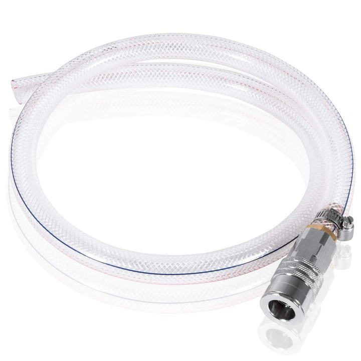 E-cowlboy front view of drain hose showing shape and durable finish for clear handling