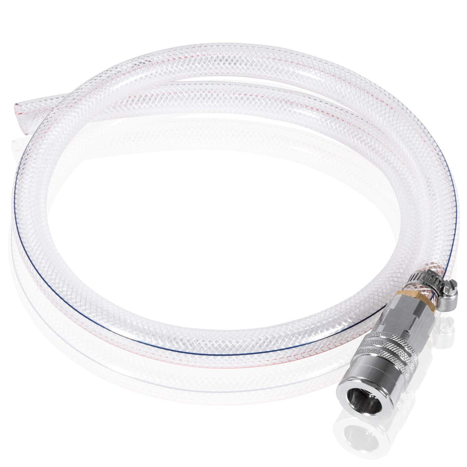 E-cowlboy front view of drain hose showing shape and durable finish for clear handling