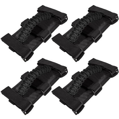 E-cowlboy front view of four black grab handles showing compact pack and neat straps for easy install