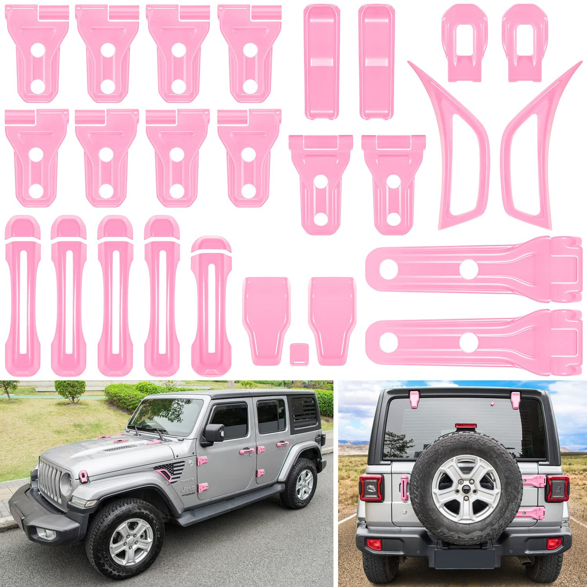 E-cowlboy front packaging showing full 26-piece pink trim kit and fitment details for JL