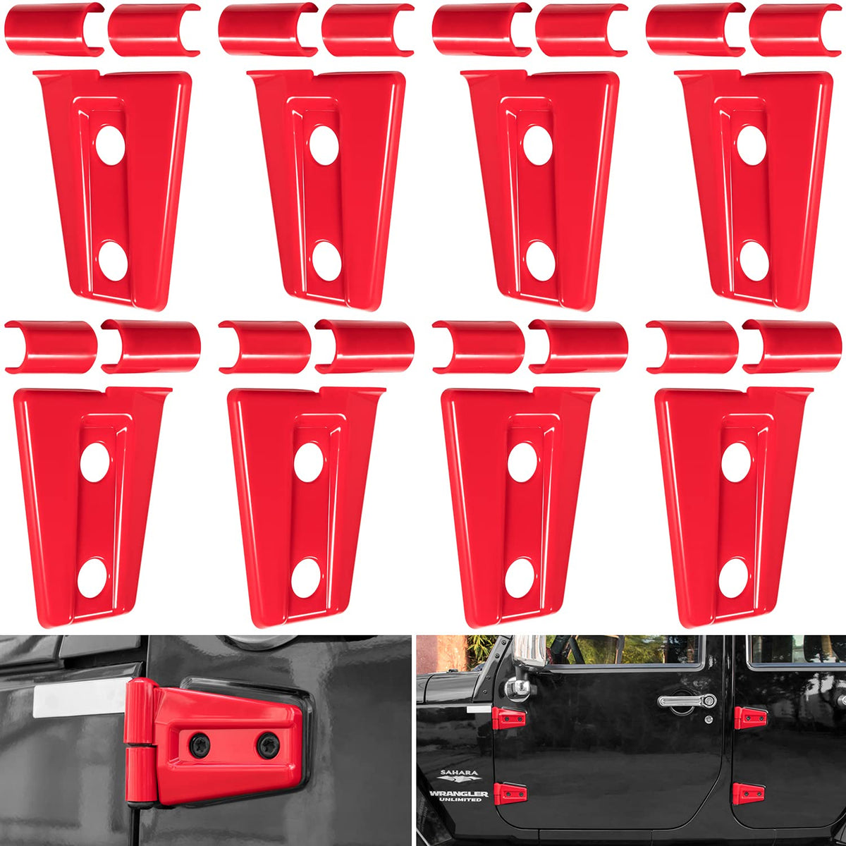 E-cowlboy front packaging showing complete 8-piece red hinge cover kit and benefits