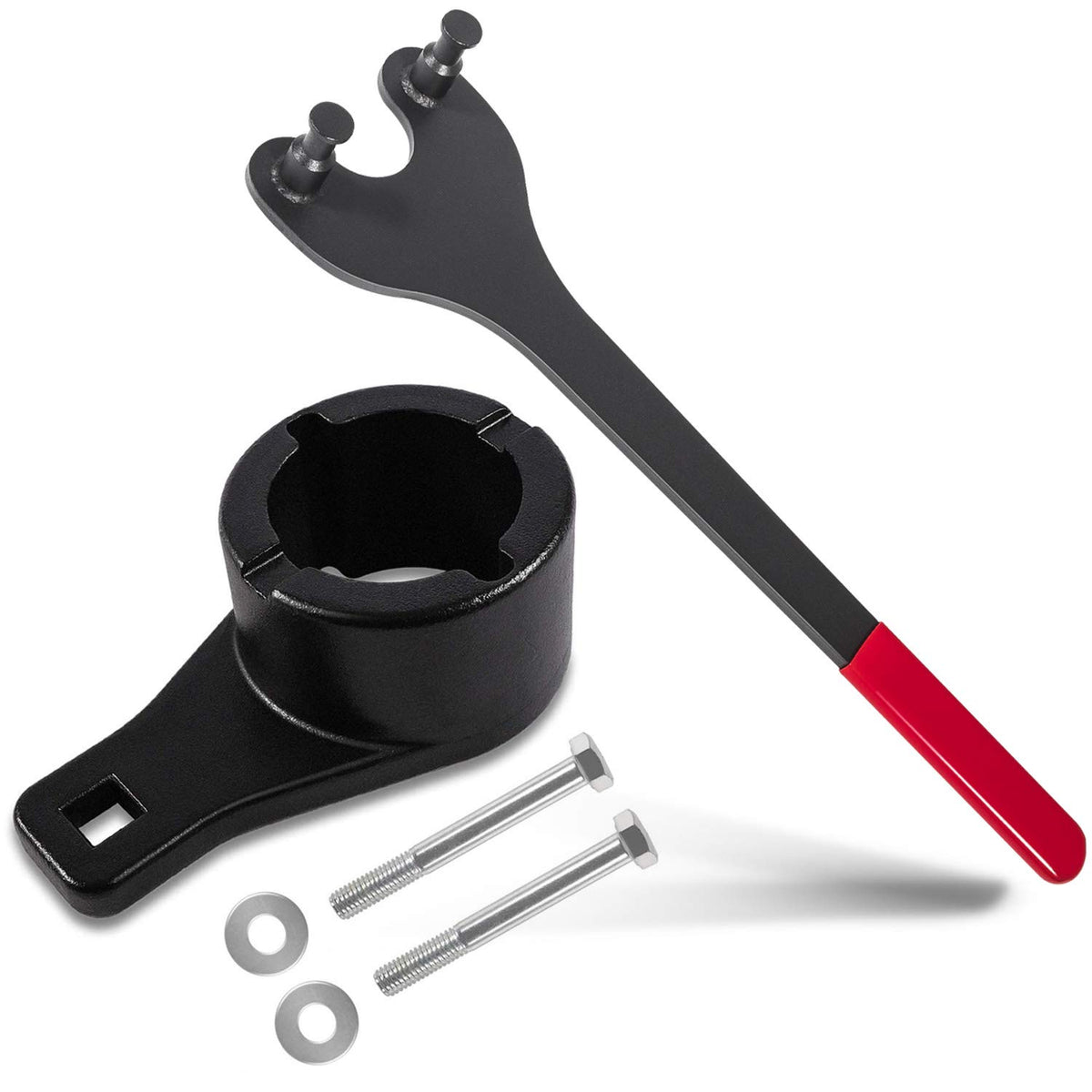 E-cowlboy front view of both pulley holding tools showing kit benefits
