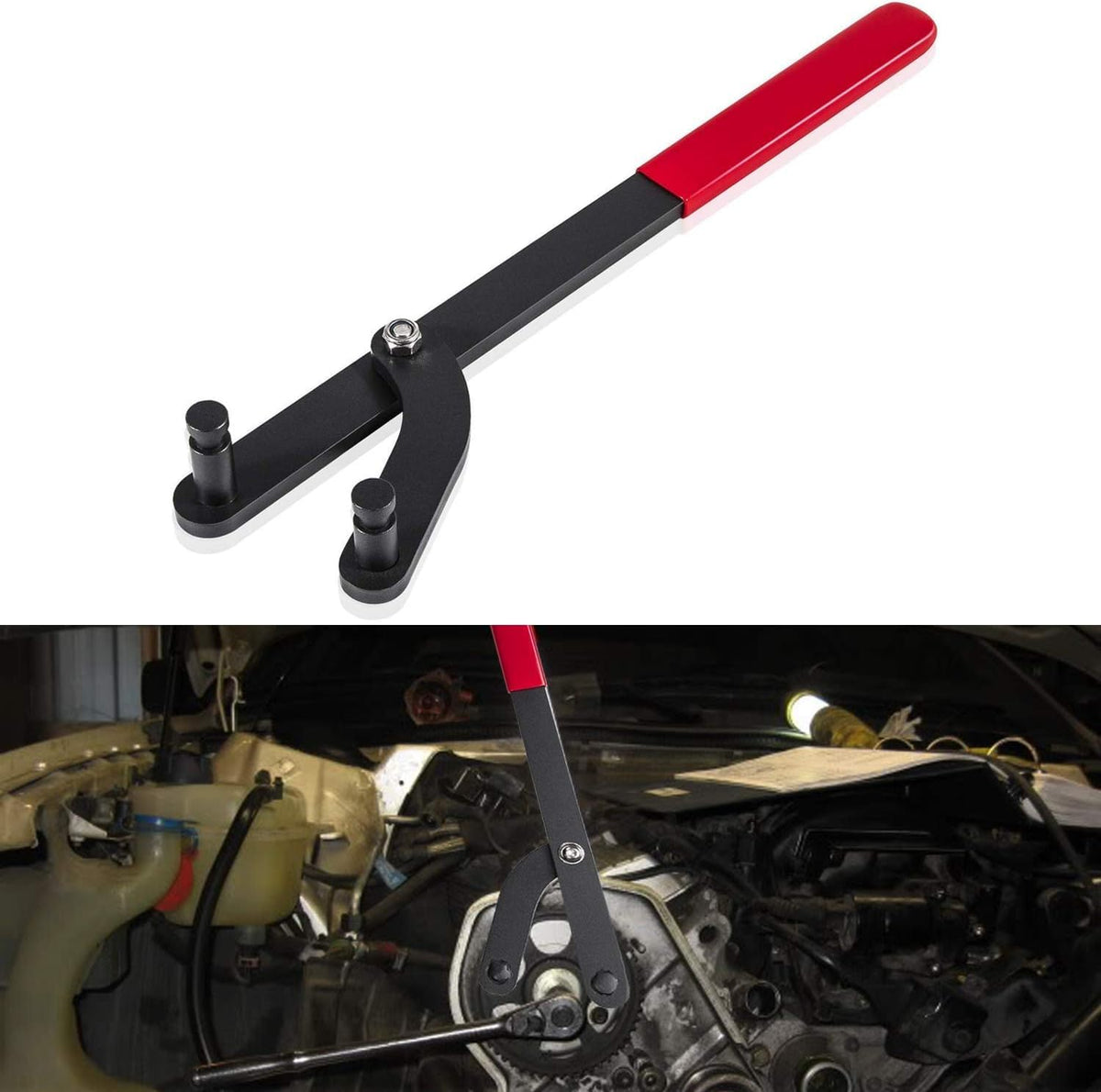E-cowlboy front view of cam pulley holder showing full tool and arm benefit stability