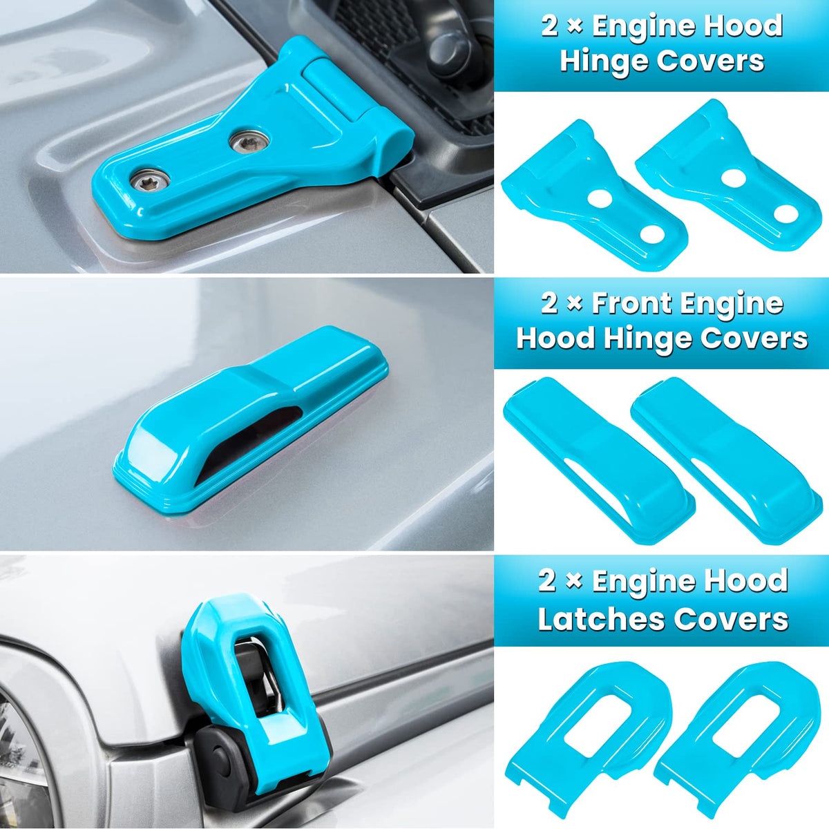 E-cowlboy hood latch and engine cover showing durable UV-treated finish