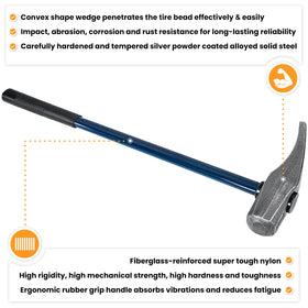 E-cowlboy bead breaker in use on a car tire demonstrating fast bead separation
