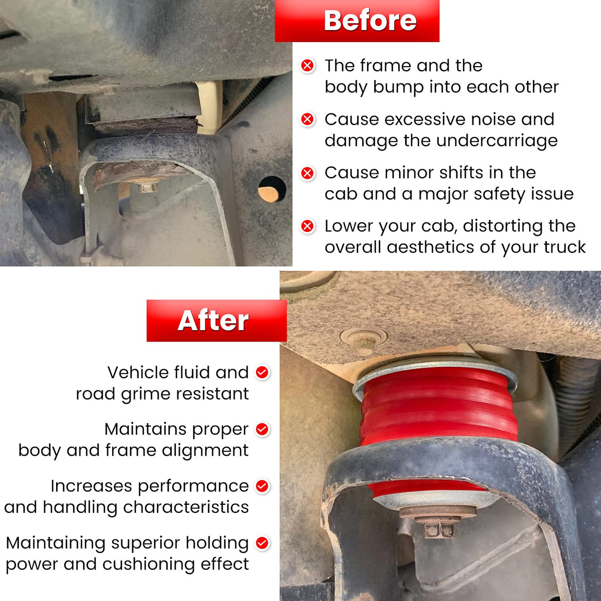 E-cowlboy installed body mount on frame illustrating correct fit and reduced vibration