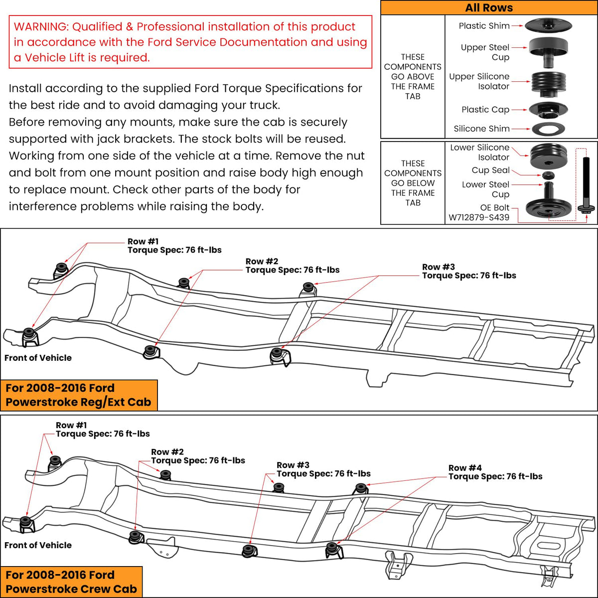 E-cowlboy installed body mount on truck frame demonstrating reduced vibration transfer