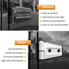 E-cowlboy fitted on a 4-door Wrangler rear hinge protects against rust and scratches