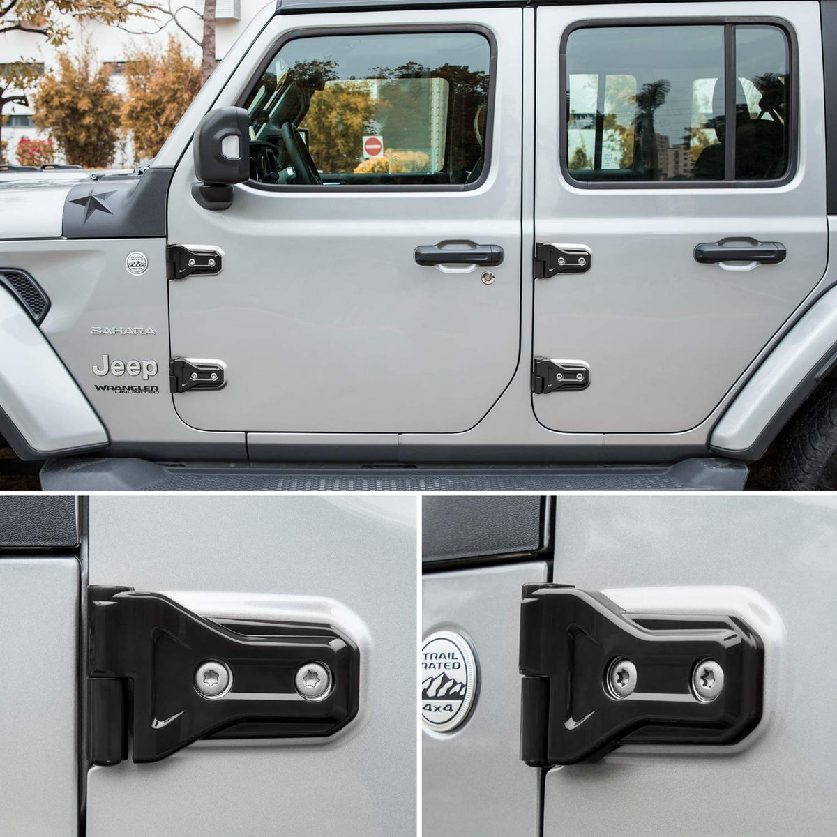 E-cowlboy installed on Jeep front hinge protecting metal and improving appearance