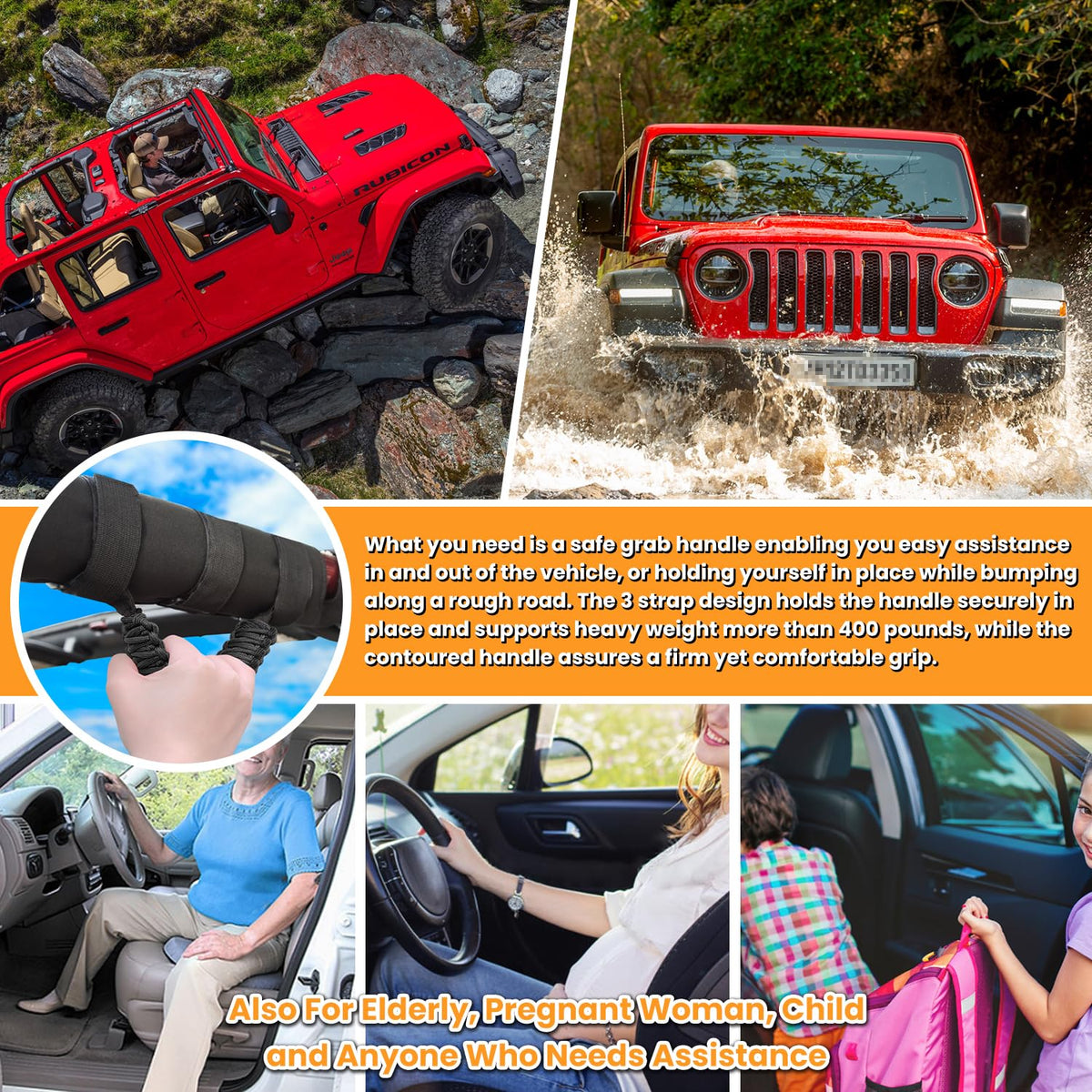 E-cowlboy installed on Wrangler front roll bar showing stable attachment and passenger support