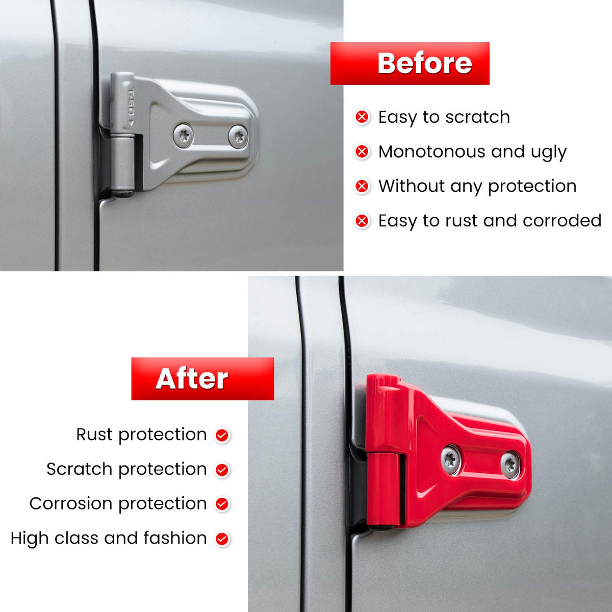 E-cowlboy installed on rear hinge showing snug fit and corrosion resistance