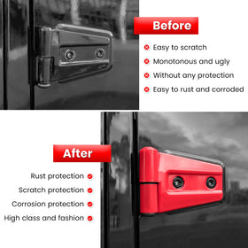 E-cowlboy installed on rear door hinge detail protecting paint from scratches