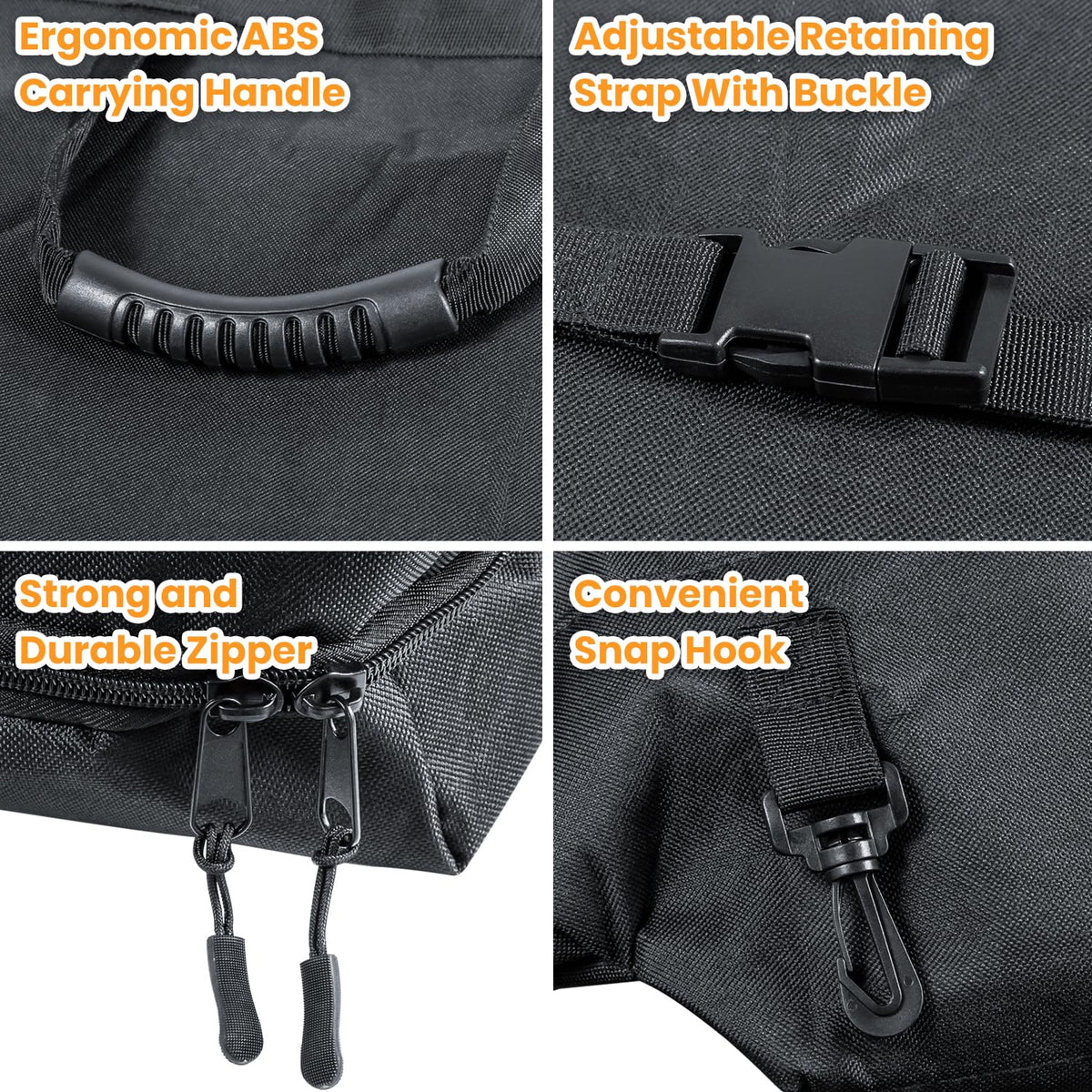 E-cowlboy bag secured vertically in Jeep cargo preserving space and organization