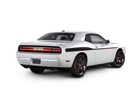 E-cowlboy louvers on Challenger in garage lifestyle shot emphasizing bold look and sun-shade advantage