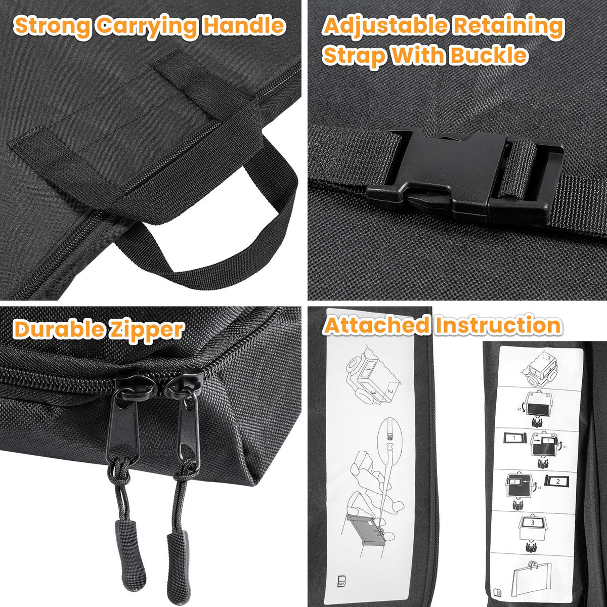 E-cowlboy open bag showing three compartments separating each soft-top window