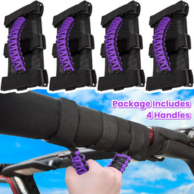 E-cowlboy set of four purple handles laid flat showing straps and stitching quality