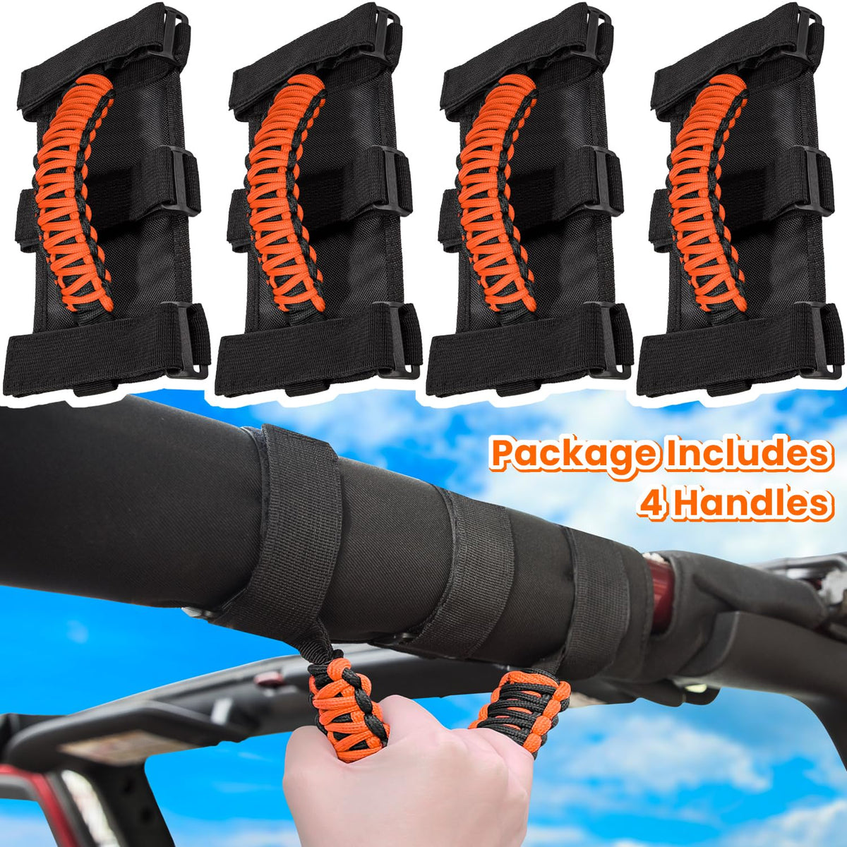 E-cowlboy packaging and contents showing four-handle set and straps