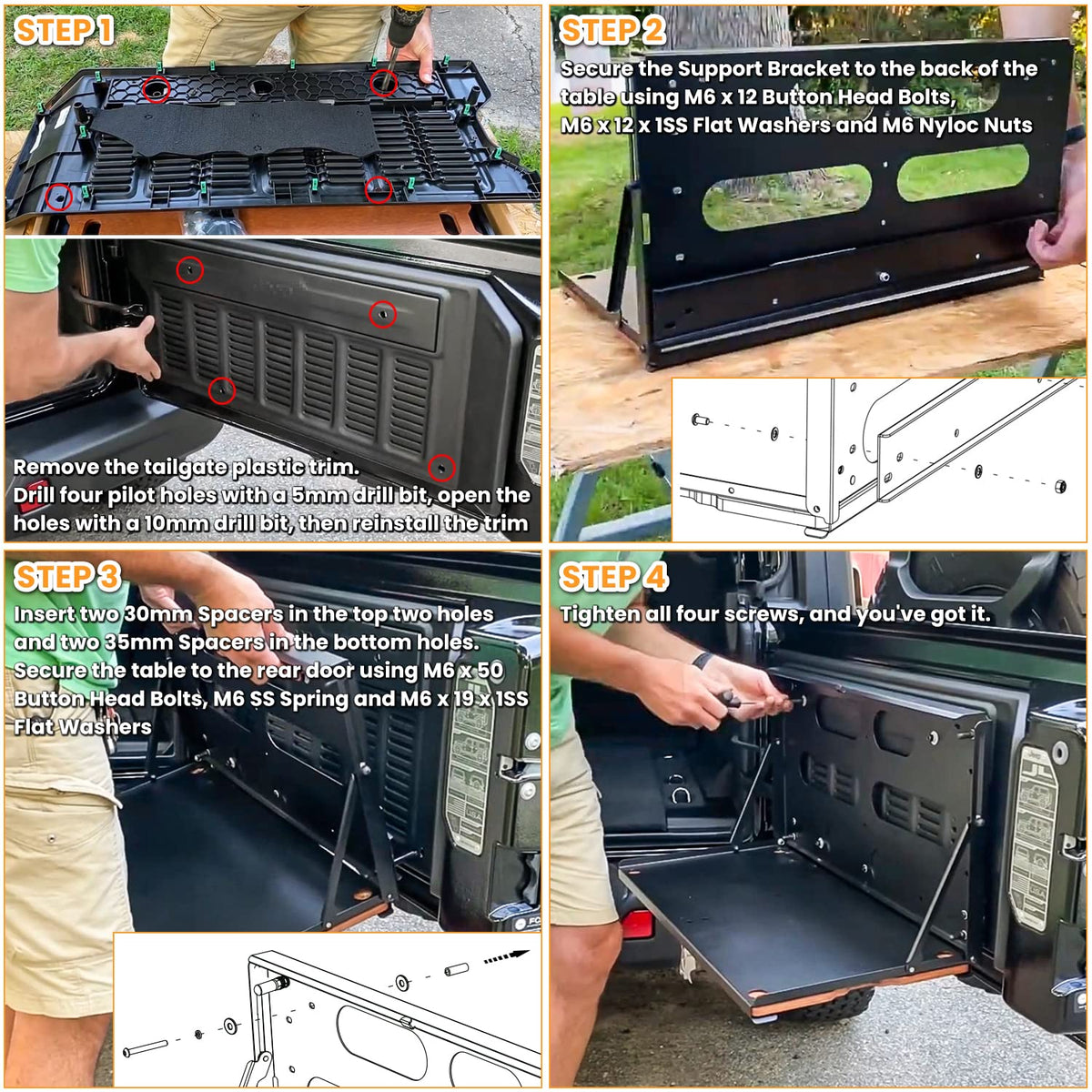 E-cowlboy table next to tools showing size and 40kg load capacity comparison