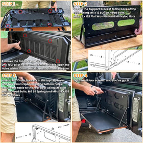 E-cowlboy table next to tools showing size and 40kg load capacity comparison