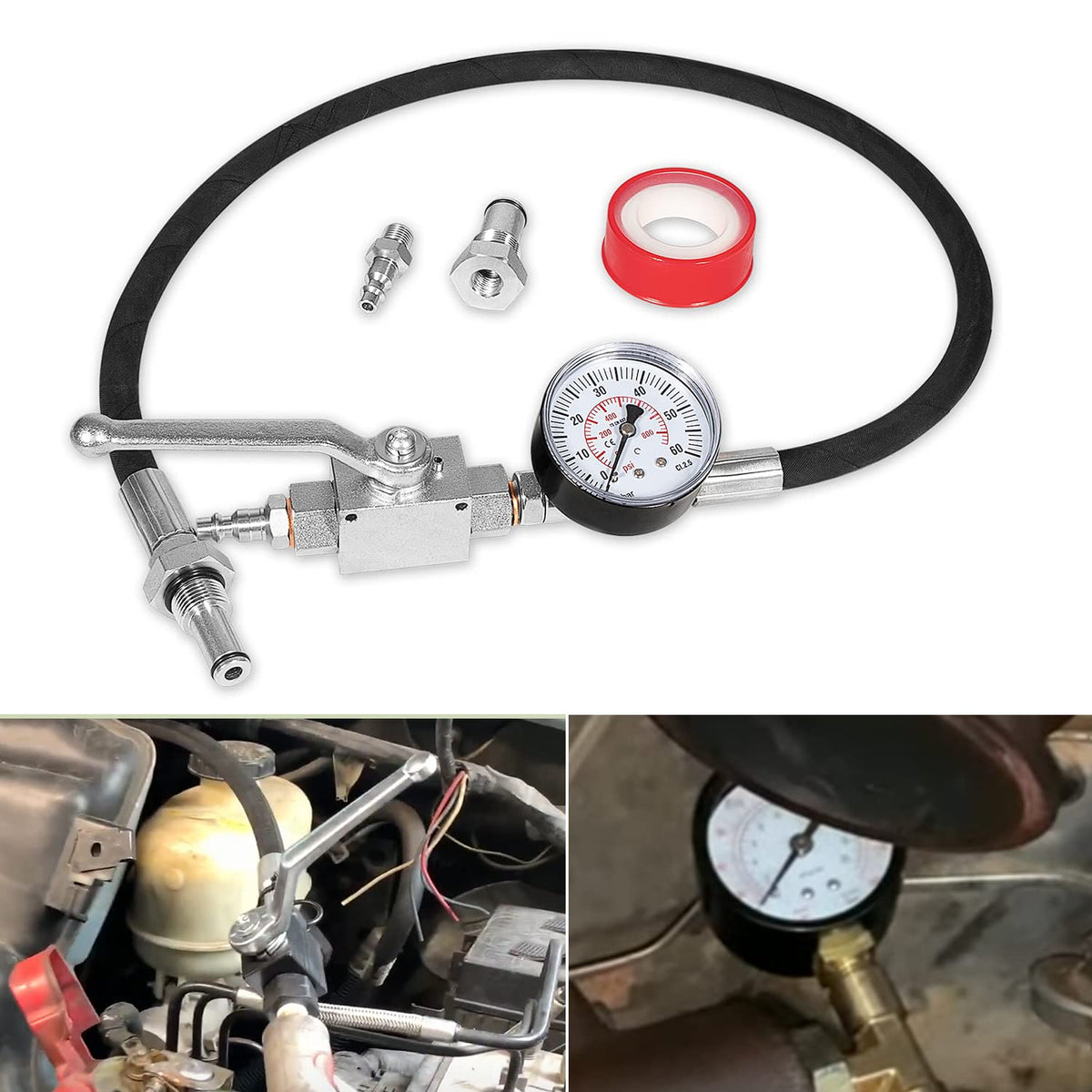 E-cowlboy connected to shop air in use showing quick leak testing benefit